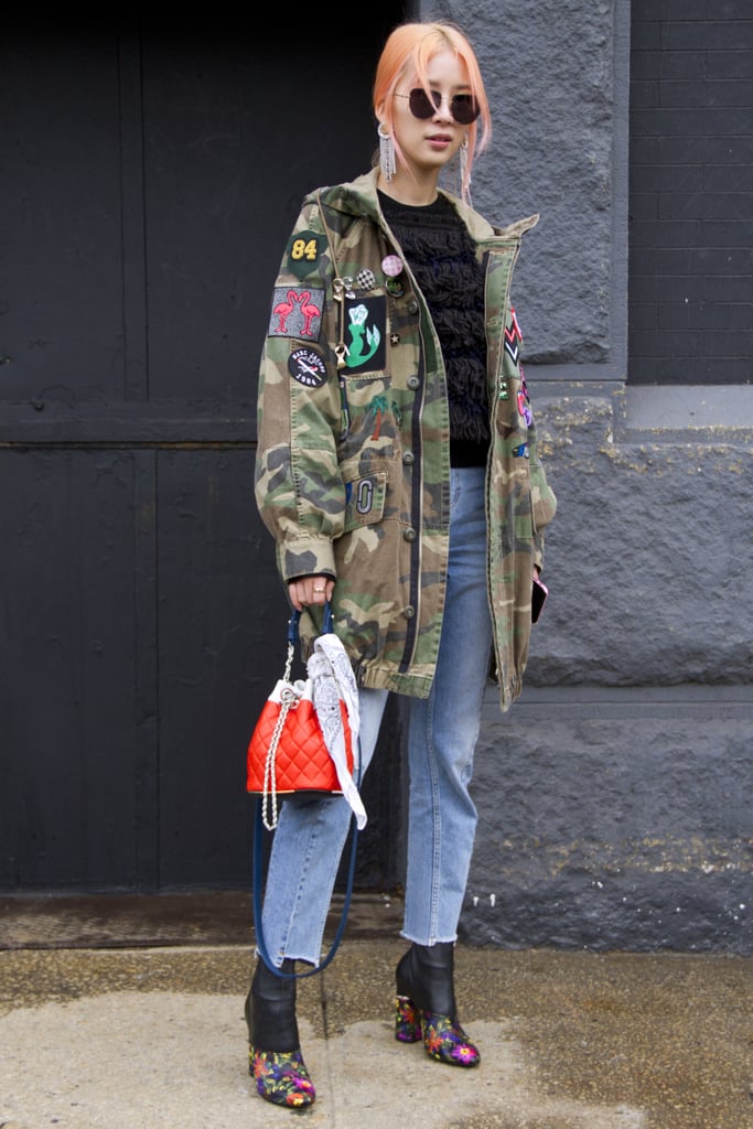 When you want to incorporate different prints and colors into one outfit, keep the bottoms simple with a pair of plain jeans.