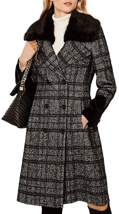 Karen Millen Faux Fur Trimmed Tweed Coat