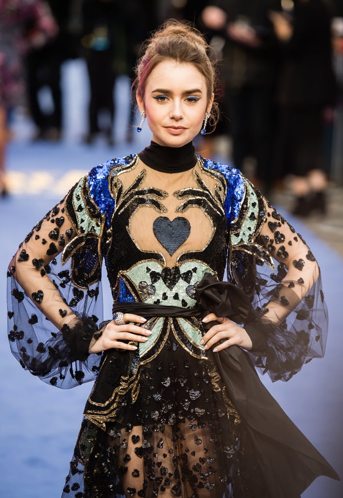 Lily Collins Gown With Hands and Heart 2019