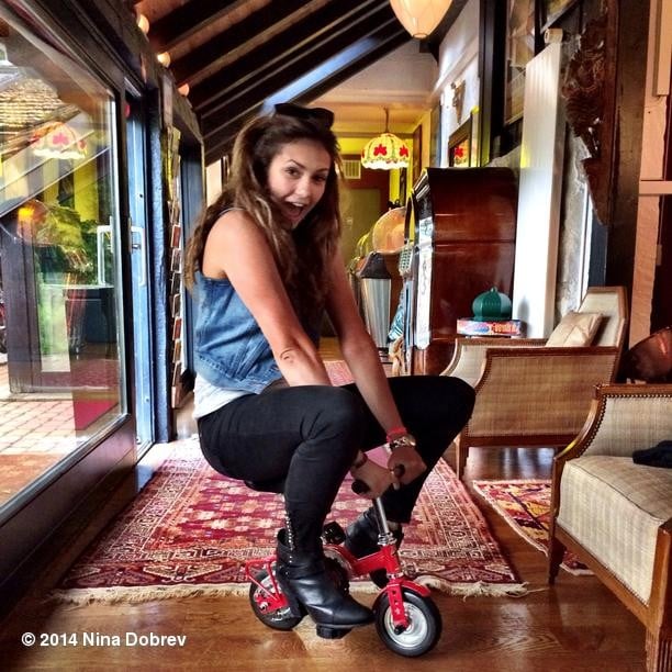 Nina Dobrev rode a tiny bike.
Source: Instagram user ninadobrev