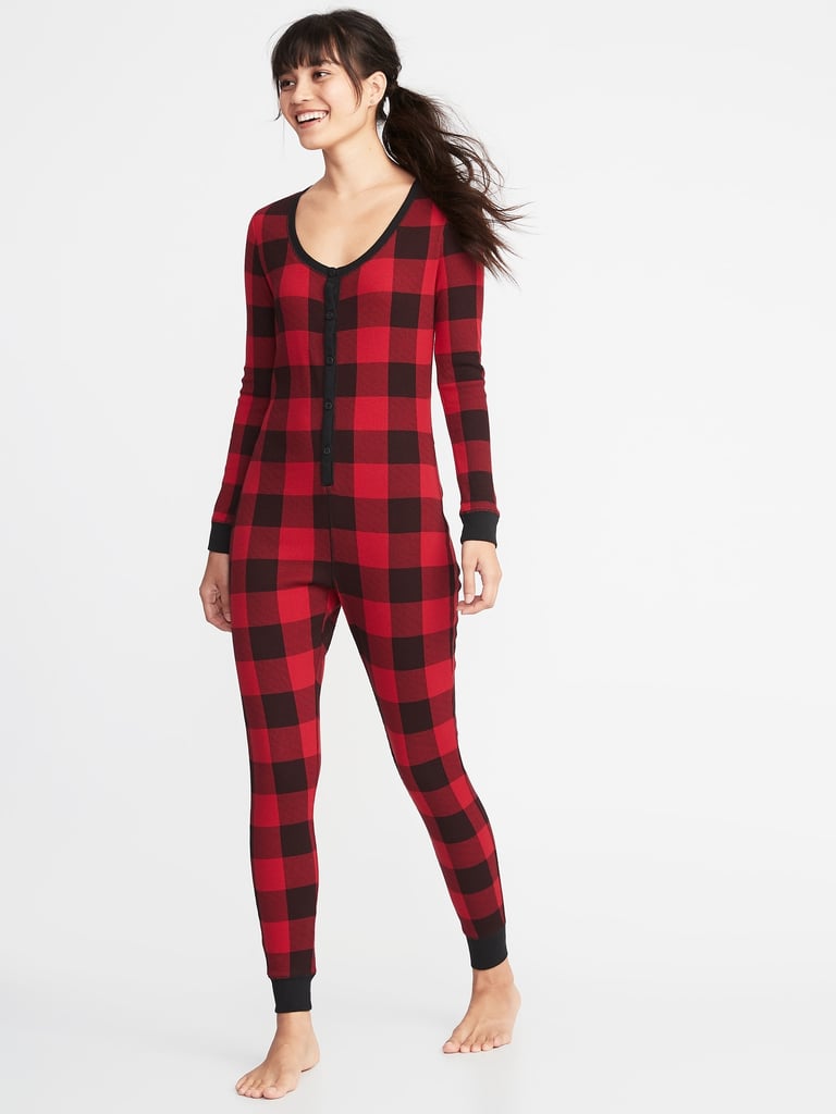 Patterned Thermal-Knit One-Piece PJs