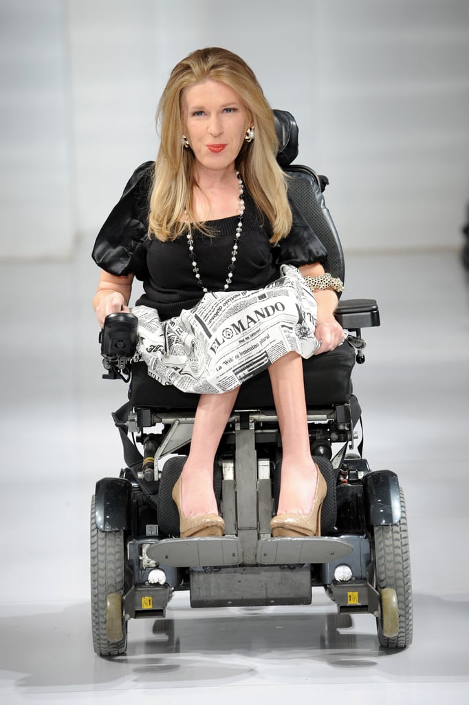 PS: So instead, you included a woman in a wheelchair. 
CH: One of my good friends is a doctor in a wheelchair. I didn't realize at the time that it was the first-ever wheelchair on a runway. The story went viral, and Karen saw it online. She emailed me right away: "I was so thrilled and moved that a designer welcomed someone with a disability on the runway. You don't see that often, and I hope it really opens doors for people with disabilities. Beauty comes in all shapes and sizes — there's absolutely no right or wrong."
PS: You don't get emails like that every day! How did you respond?
CH: She was gorgeous. I loved her bohemian style. I asked her to walk in my show, and she told me her $100,000 prosthetics were stolen off her porch. I worked with this prosthetics company to create a new set of arms for her. And, we finally met in person last week for the first time. 
We talk all the time. It's so funny because I felt like I knew her, like old friends. It was definitely very surreal. And seeing firsthand how she experienced struggles was hard to take.