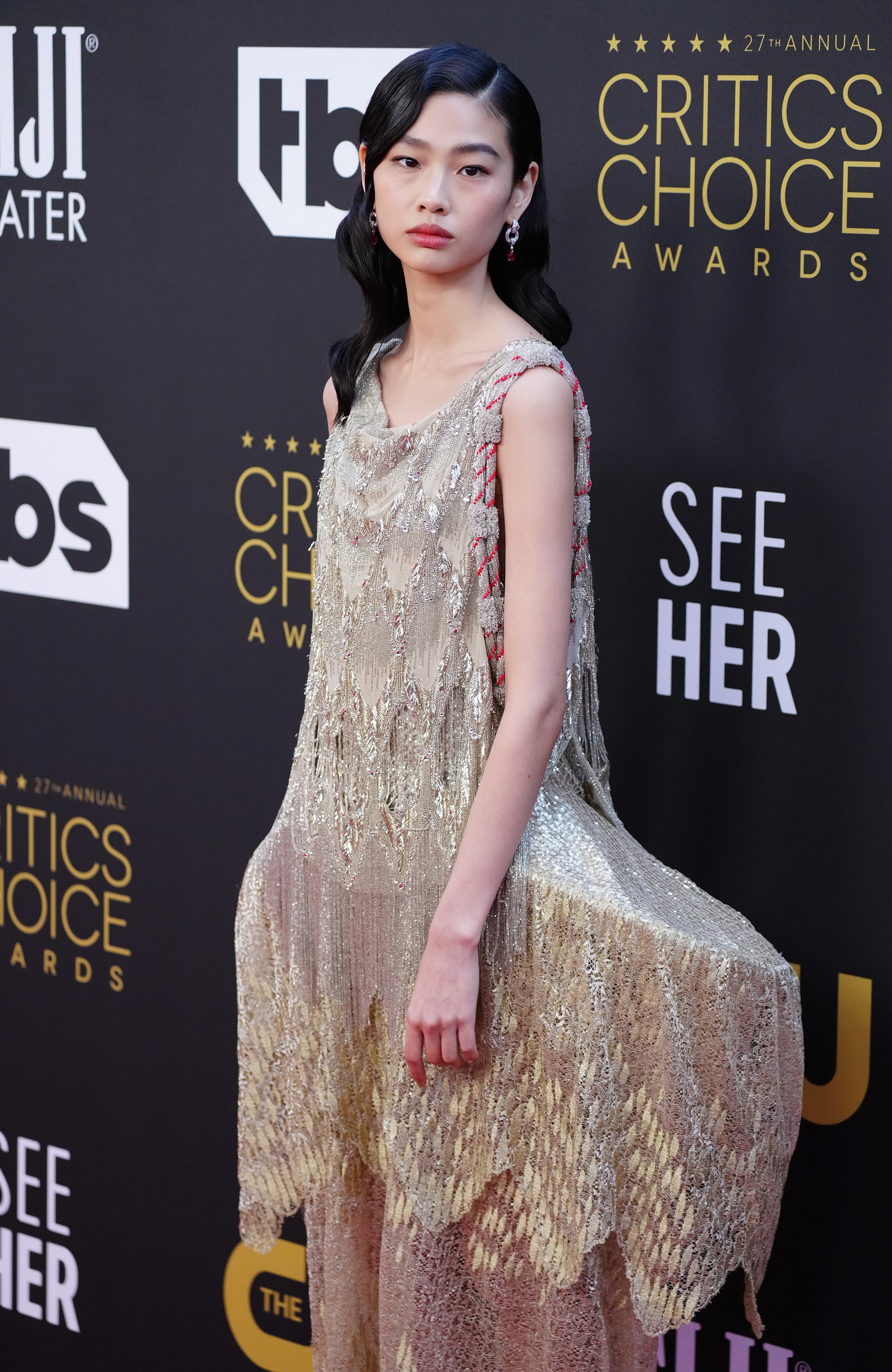 Dress by Nicolas Ghesquière for Louis Vuitton worn by Hoyeon Jung at  Critics' Choice Awards 2022, Crown to Couture exhibition 2023, Kensington  Palace Stock Photo - Alamy