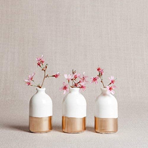 White and Gold Porcelain Bud Vases Set of Three