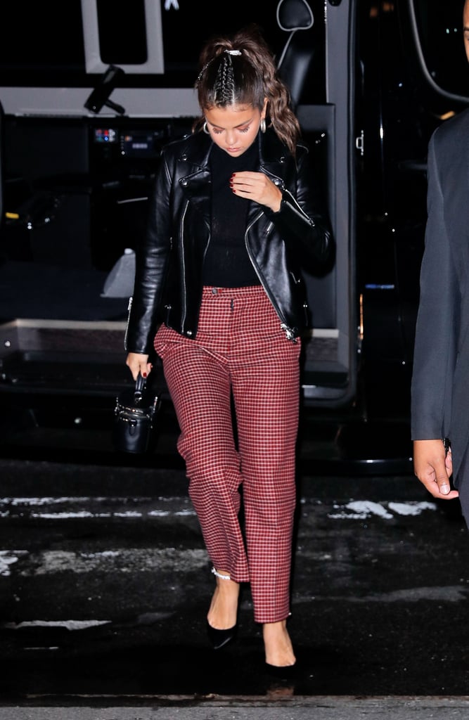 Tailored Trousers and a Leather Jacket in NYC in September 2018