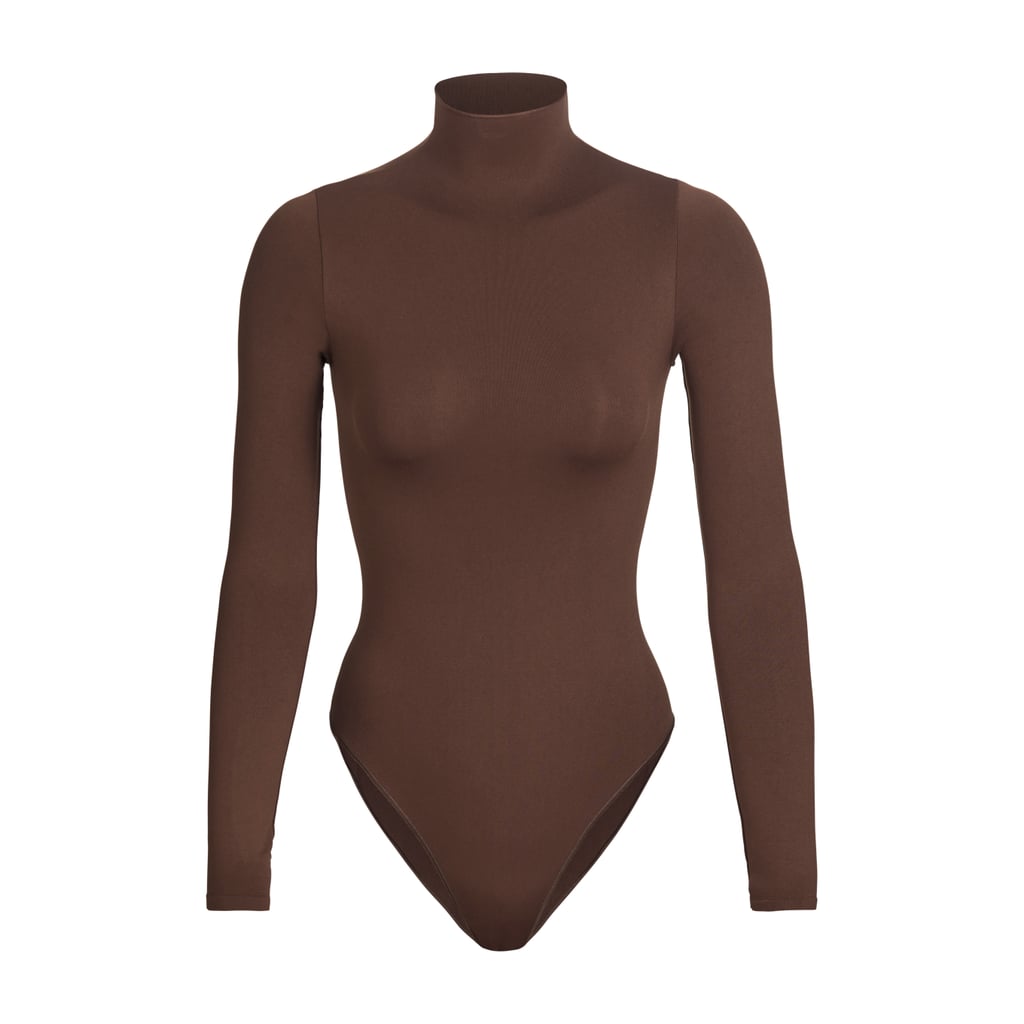 SKIMS Long Sleeve Mock Neck Bodysuit in Smokey Quartz