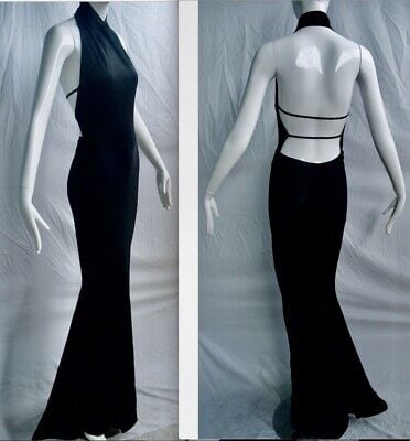 Vintage Alaïa Black Open Back Gown With Train Halter Neck