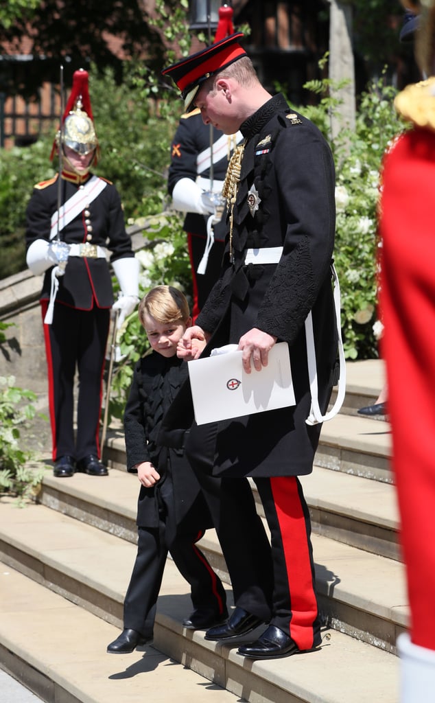 William helped George down the steps at Harry and Meghan's royal wedding in May.
