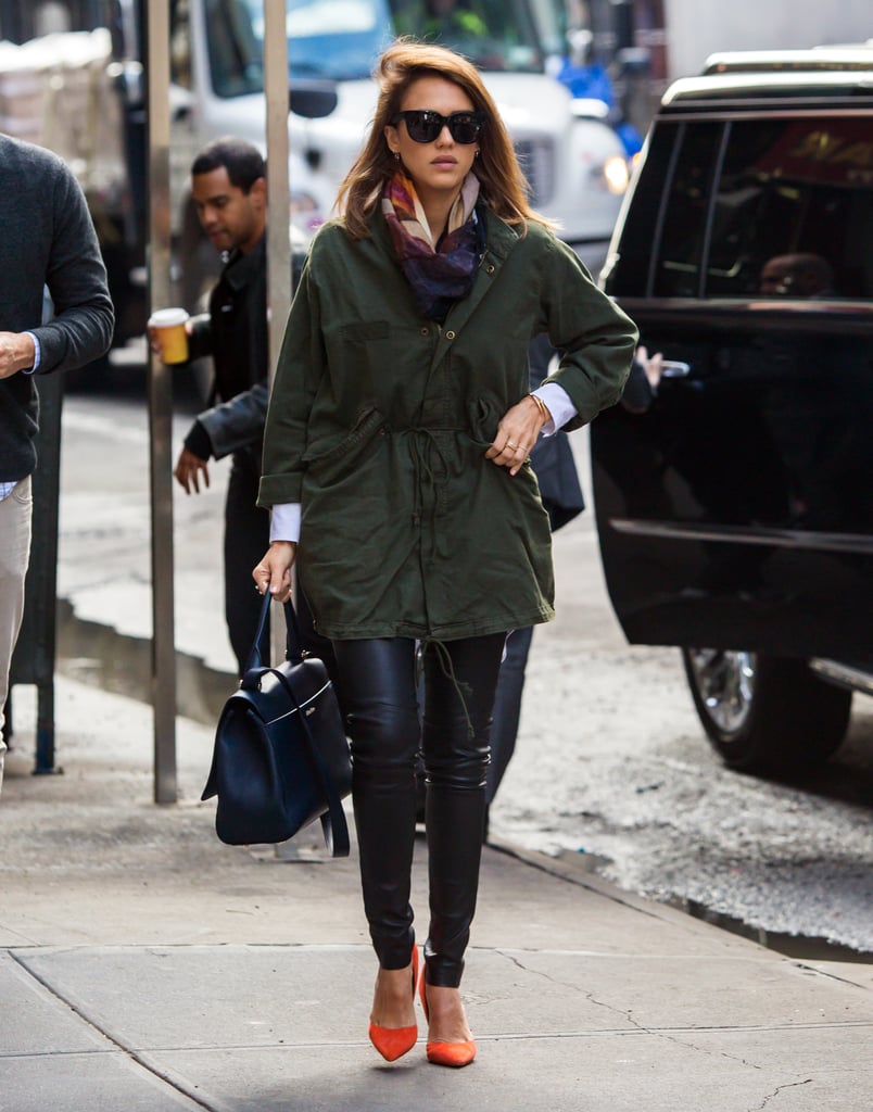 Jessica Alba Adds Pop of Color to Outfit October 2015