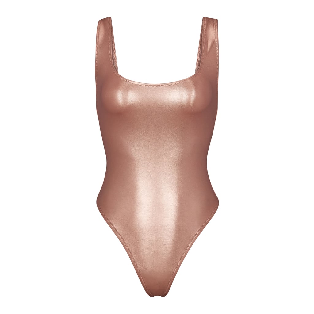 Skims Metallic Swim High-Cut One-Piece in Champagne ($108)