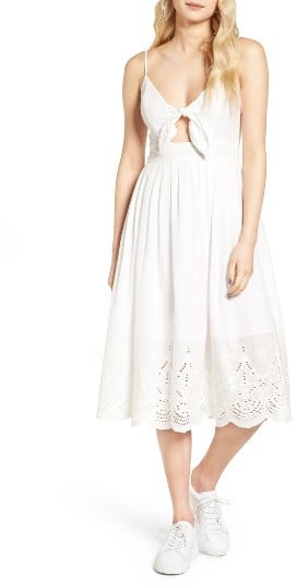 J.O.A. Women's Eyelet Cotton Tie Front Midi Dress