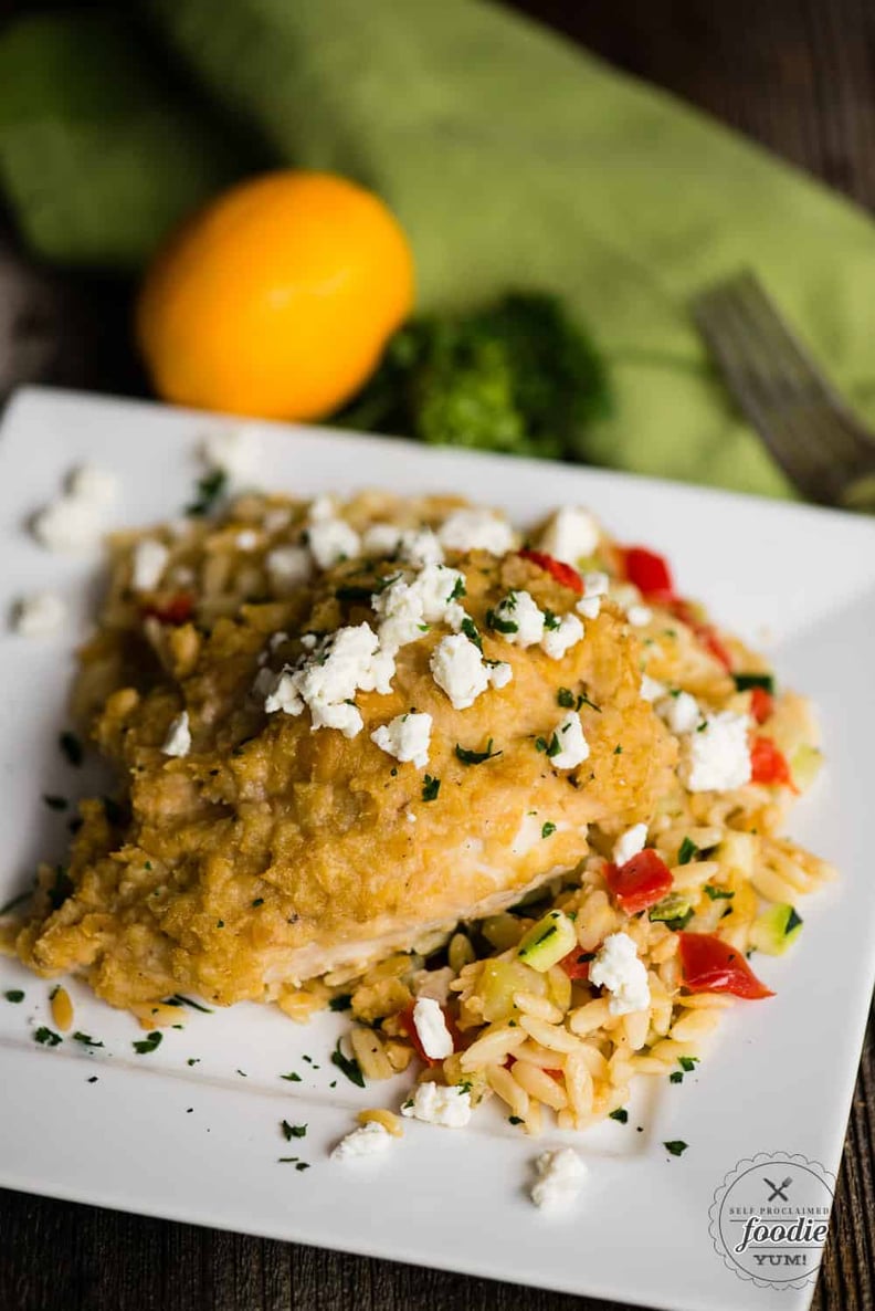 Hummus Baked Chicken With Feta and Orzo