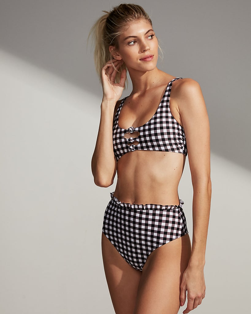 Express Gingham Print Ruffle Bikini