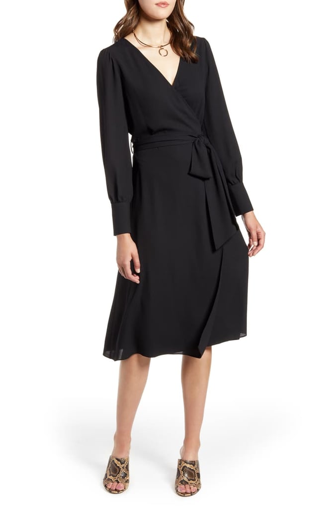 Halogen Long Sleeve Wrap Midi Dress