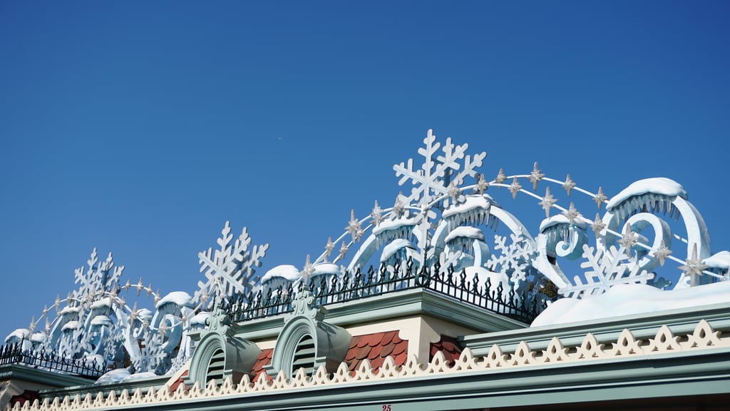 The entrance of Disneyland Park looks like a Winter wonderland.