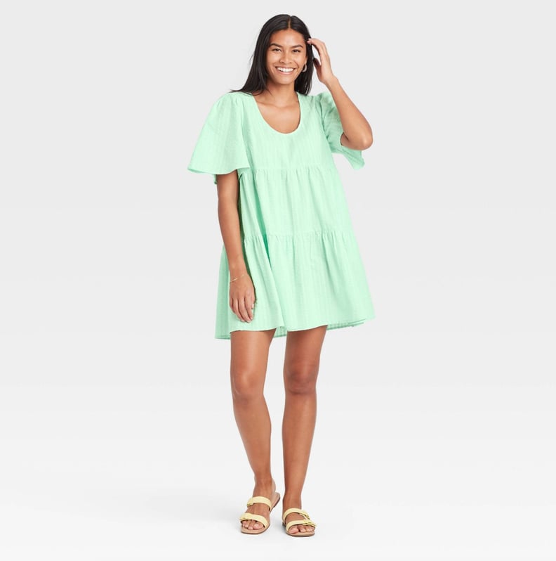 A New Day Flutter Short Sleeve Tiered Dress in Green