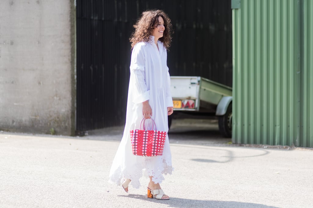 Style a White Dress With a Red Tote