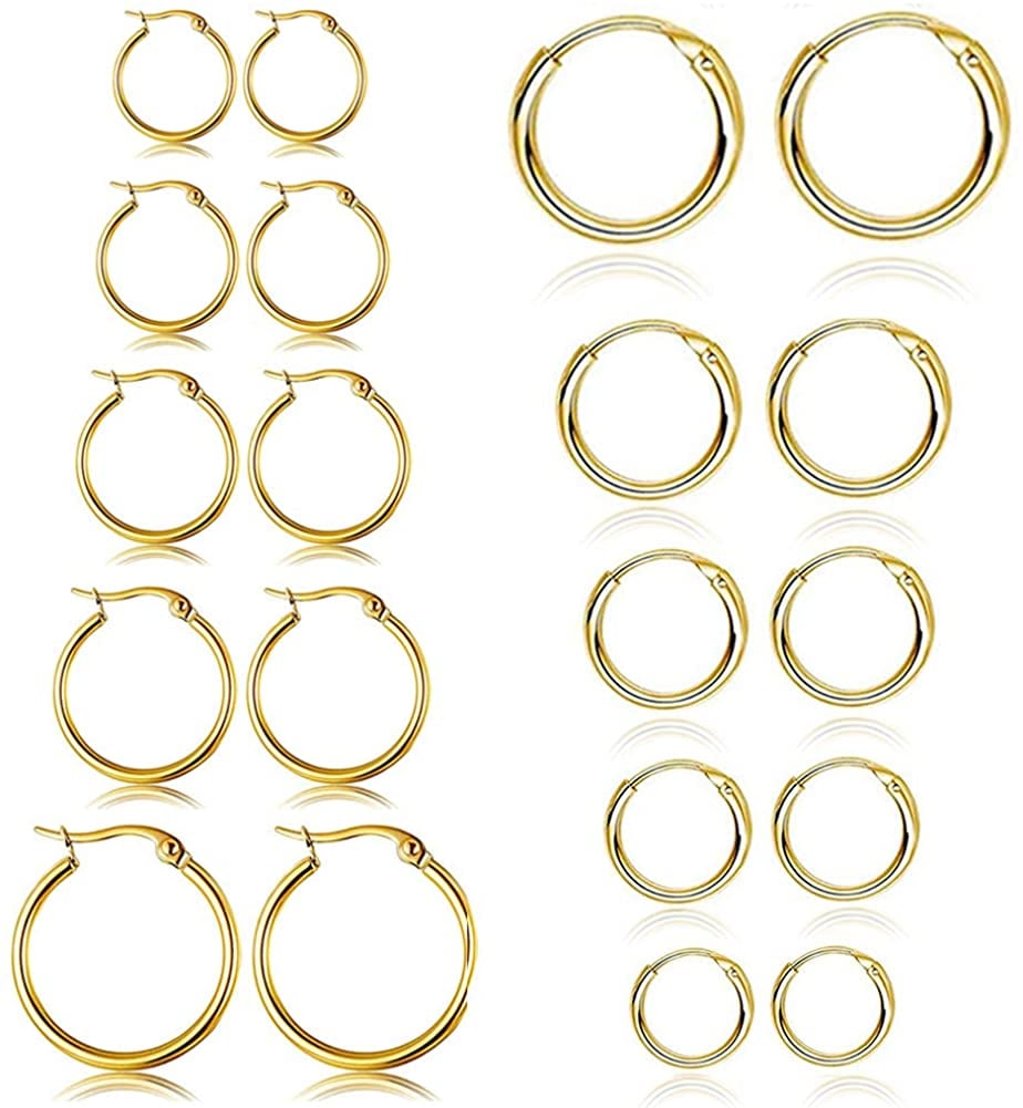 10 Pairs Small Hoop Earrings Set