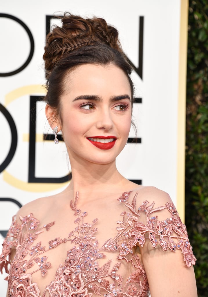 Lily Collins Hair and Makeup at the 2017 Golden Globes | POPSUGAR