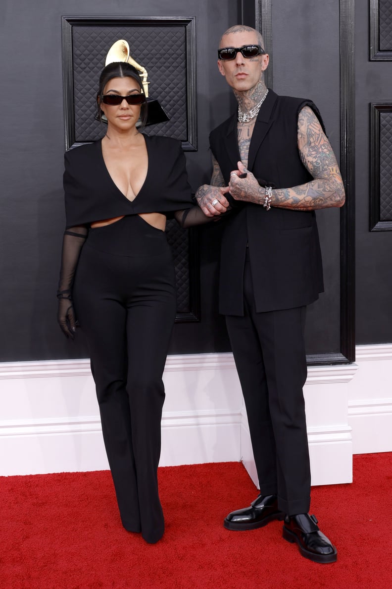 Kourtney Kardashian and Travis Barker at the 2022 Grammys