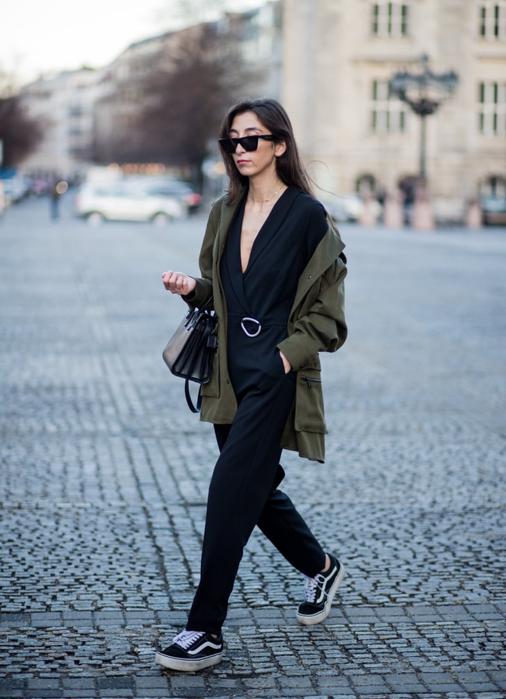 With a Jumpsuit and Parka | How to Wear Vans Sneakers | POPSUGAR ...