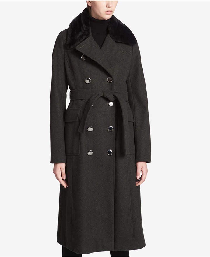 Calvin Klein Faux-Fur-Collar Maxi Trench Coat