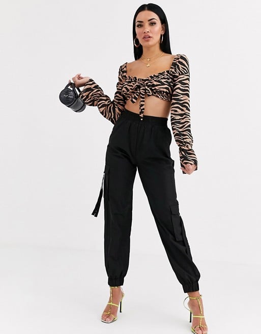 Asos Tiger Mist pocket detail cargo pants in black