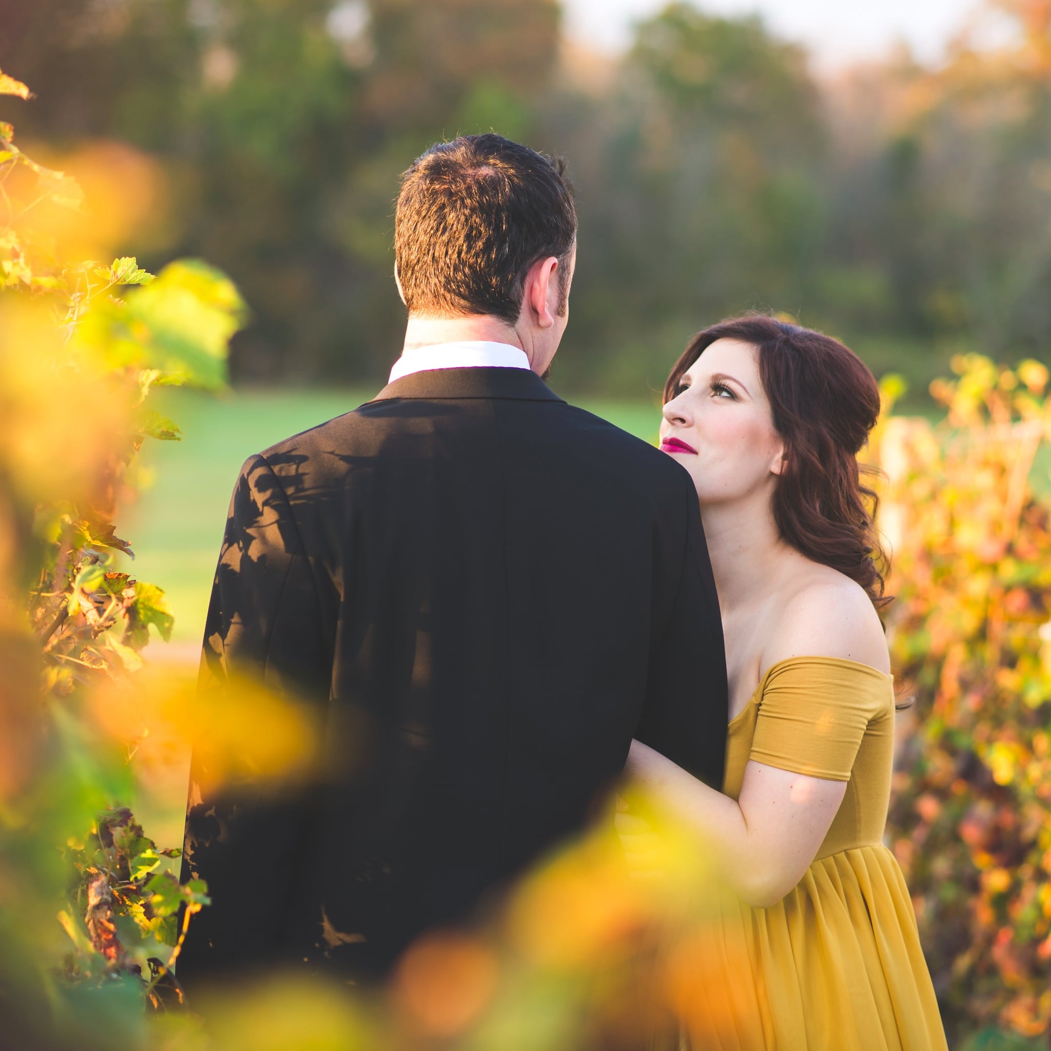 yellow dress engagement photos
