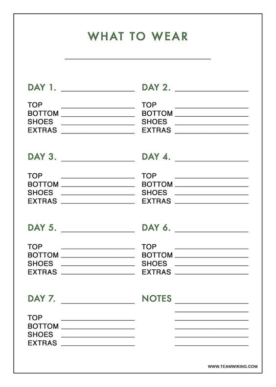 Printable Outfit Planner