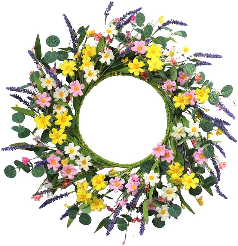 A Vibrant Wreath: 20” Artificial Daisy and Lavender Floral Wreath