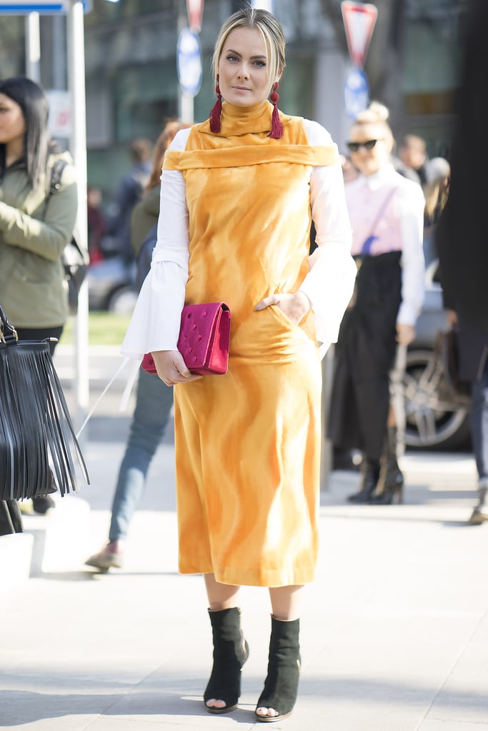 Use a bright, embellished design to contrast your look.