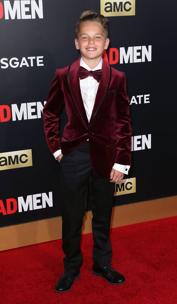 Mason Vale Cotton was absolutely adorable in his cranberry velour suit jacket and bow tie. With a look like this, there's no denying that Bobby will make all the girls swoon in no time, just like Don.