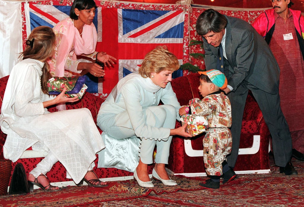 Princess Diana Wearing a Blue Catherine Walker Dress in Pakistan