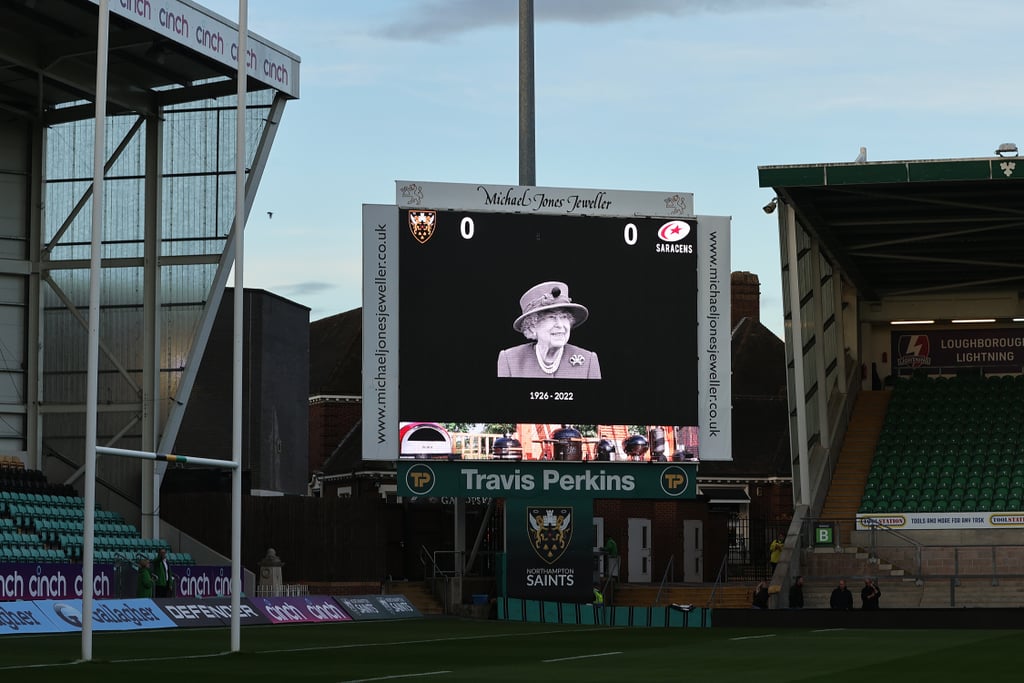 An image of Elizabeth was displayed on the screen on Thursday after a Premiership Rugby Cup match was postponed.