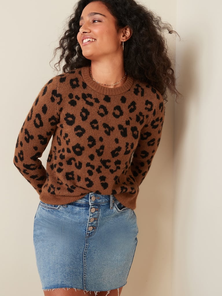 Cosy Leopard-Print Crew-Neck Sweater for Women