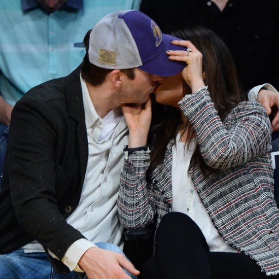 Mila Kunis and Ashton Kutcher Kiss at Lakers Game