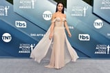 Camila Mendes's Blush Beaded Dress Has a Hidden Cape - Did You See?