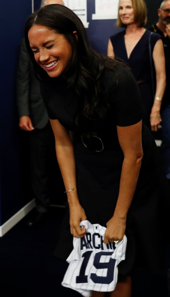 Meghan Markle Black Belted Dress at Baseball Game