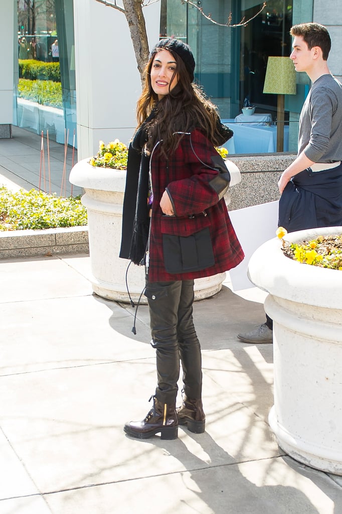 Amal Clooney Wearing Plaid Jacket