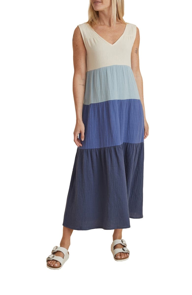 Marine Layer Corinne Sleeveless Colorblock Tiered Maxi Dress