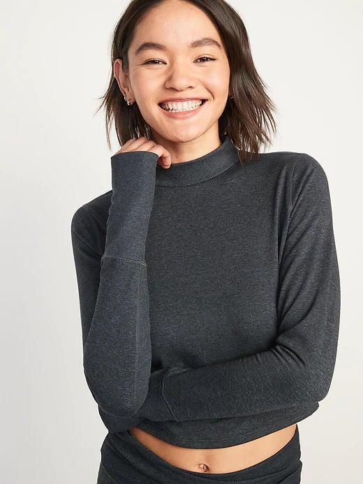 Old Navy CozeCore Long-Sleeve Cropped Rib-Paneled Top