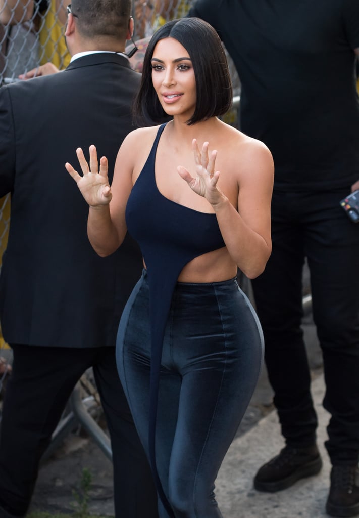 Kim Kardashian's Velvet Pants and Crop Top on Jimmy Kimmel