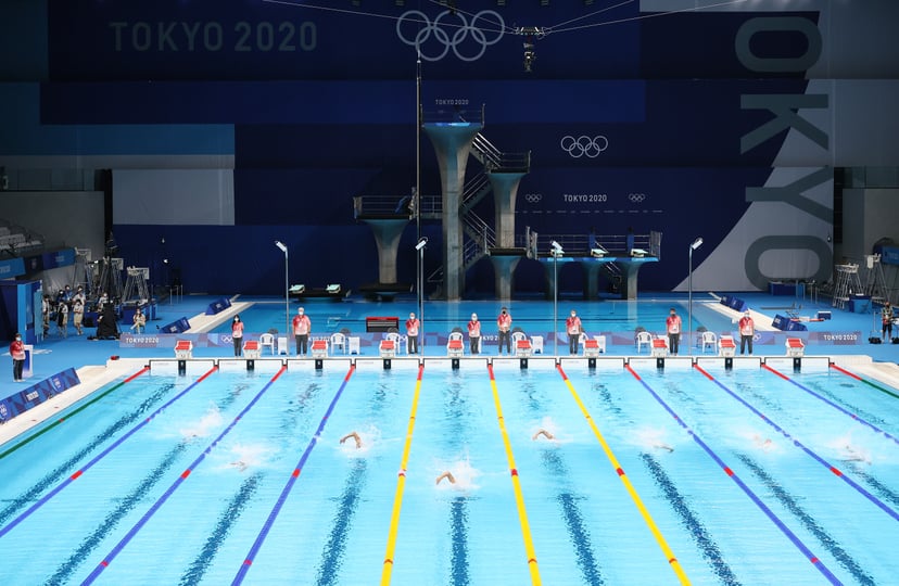 TOKYO, JAPAN - JULY 24: General view during heat two of the Men's 400m Freestyle on day one of the Tokyo 2020 Olympic Games at Tokyo Aquatics Centre on July 24, 2021 in Tokyo, Japan. (Photo by Tom Pennington/Getty Images)