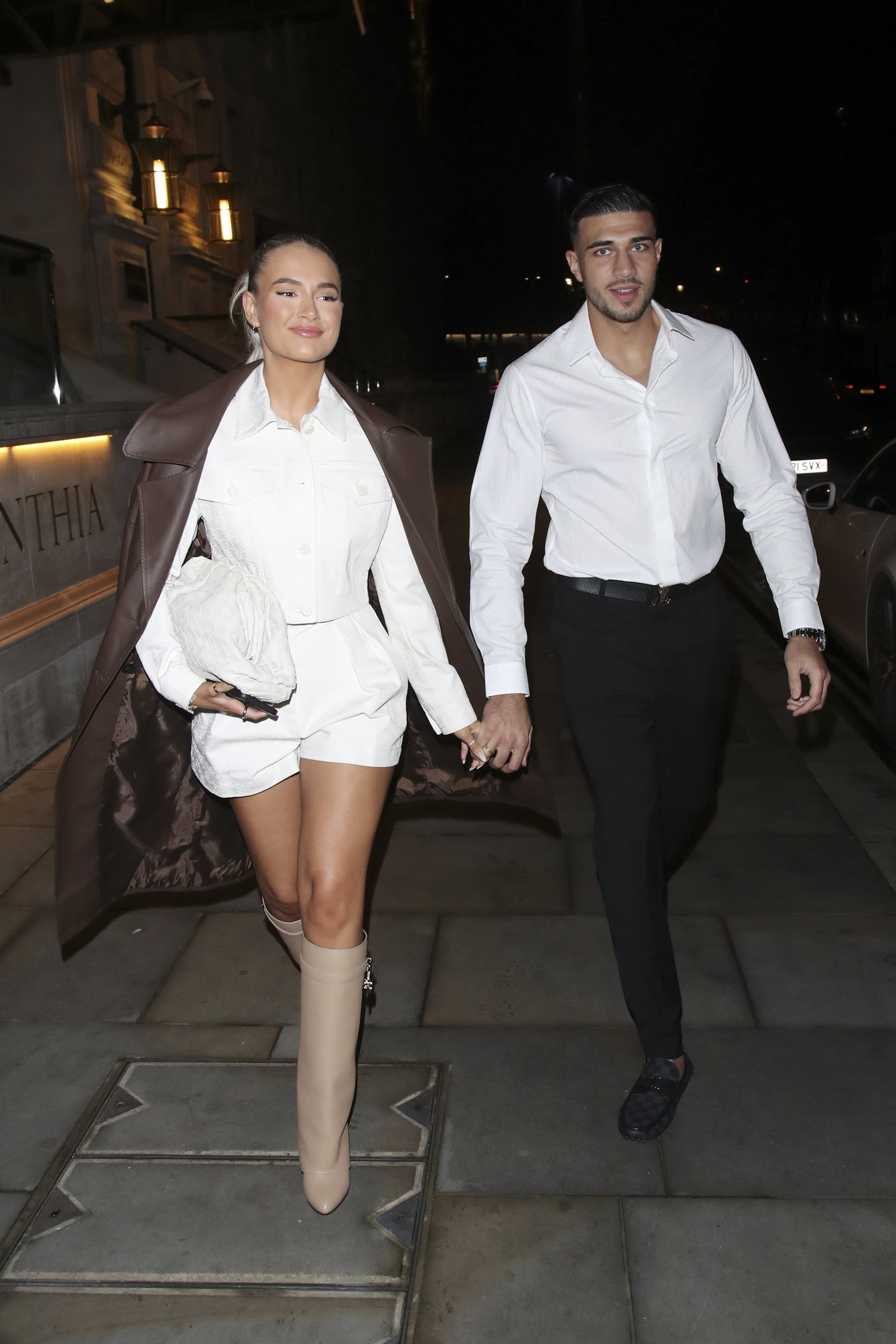 LONDON, ENGLAND - FEBRUARY 14: Molly-Mae Hague and Tommy Fury seen leaving their hotel on February 14, 2022 in London, England. (Photo by GC Images)