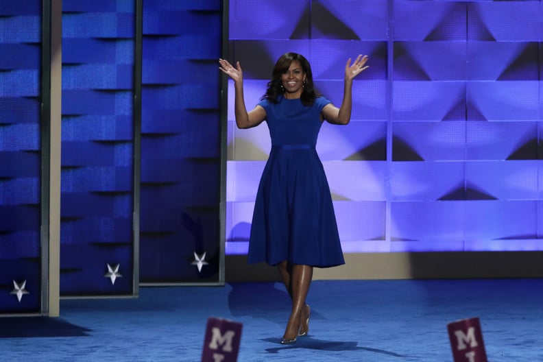 Michelle's Blue Christian Siriano Dress Blended Well With the Background