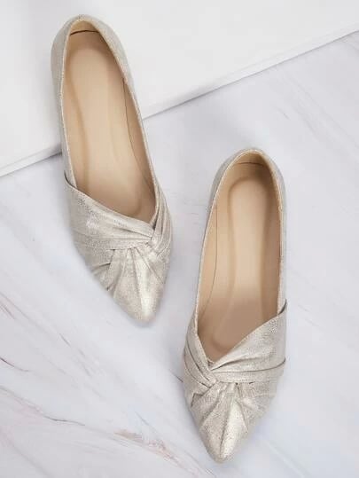 Glitter Ruched Point-Toe Flats