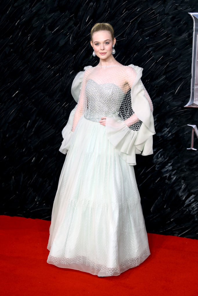 Elle Fanning in Giorgio Armani at the Maleficent: Mistress of Evil European Premiere, October 2019