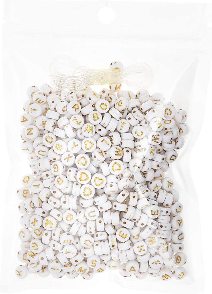 Acrylic Alphabet Letter Beads Gold On White