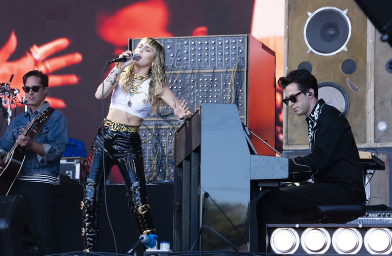 GLASTONBURY, ENGLAND - JUNE 30: Miley Cyrus & Mark Ronson perform on The Pyramid Stage during day five of Glastonbury Festival at Worthy Farm, Pilton on June 30, 2019 in Glastonbury, England. (Photo by Ki Price/Getty Images)