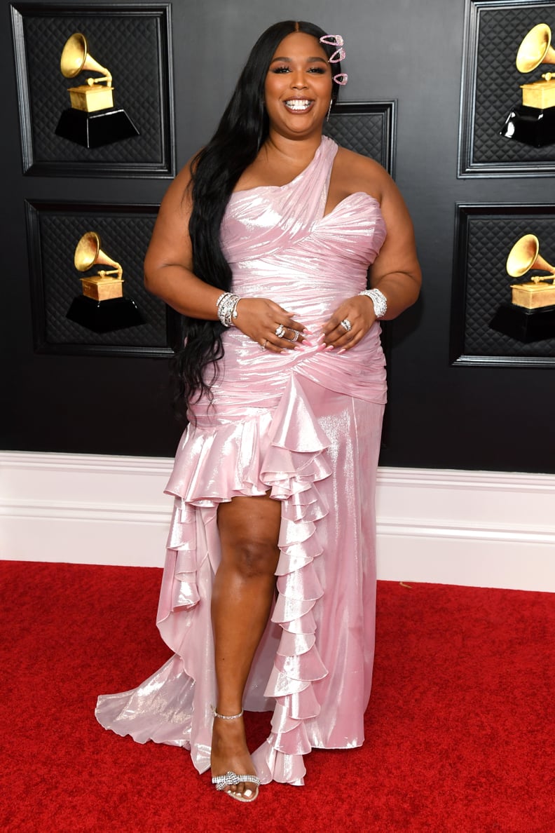 Lizzo in a Ruffled Balmain Dress at the 2021 Grammy Awards